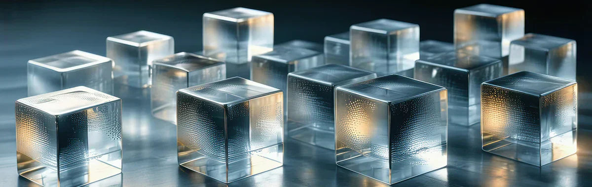 Transparente kubische Formen in futuristischer Anordnung mit Lichtreflexion