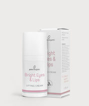 Bright Eyes and Lips Lifting Cream von ProEnergetic neben weißer Produktverpackung mit rosa Beschriftung.