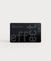 Schwarze Karte mit ProEnergetic Logo und Aufschrift effect card plus Symbol auf hellem Hintergrund.