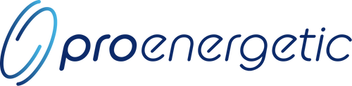 ProEnergetic Logo in blau auf dunklem Hintergrund im Website Header