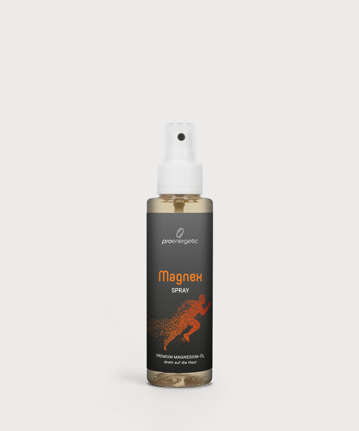 ProEnergetic Magnex Spray – hochwertiges Magnesiumöl in einer Sprühflasche vor einem sauberen weißen Hintergrund.
