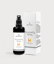 Schwarze Glasflasche Personality Spray Fische von ProEnergetic neben weißer Produktverpackung mit Sternzeichen Symbol.