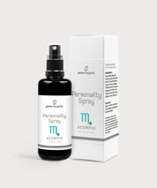 Schwarze Glasflasche Personality Spray Skorpion von ProEnergetic neben weißer Produktverpackung mit Sternzeichen Symbol.