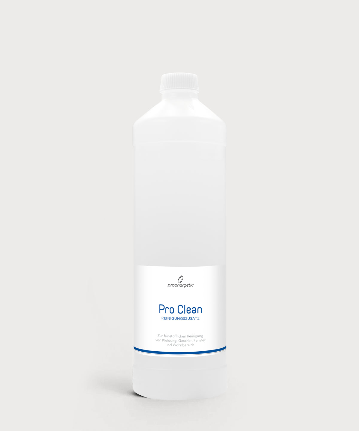 Pro Clean in transparenter Kunststoffflasche mit weißem Etikett und blauem Schriftzug auf hellem Hintergrund