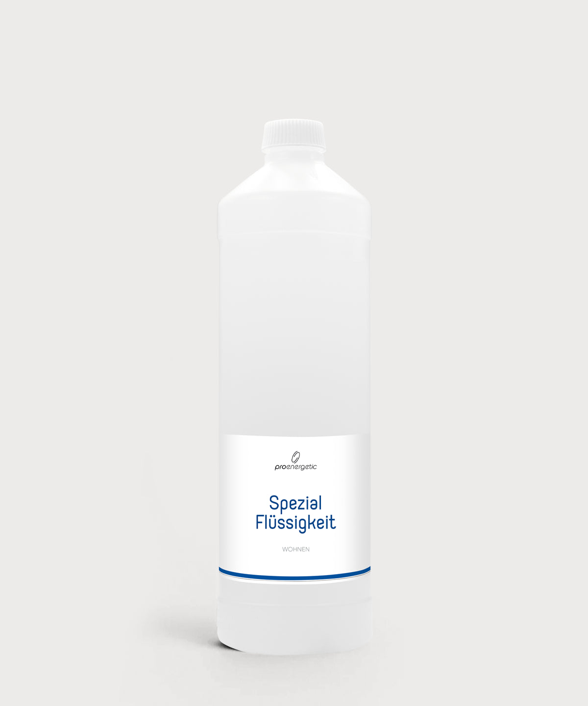 Weiße Flasche mit ProEnergetic Logo und Aufschrift Spezial Flüssigkeit Wohnen 1 Liter.