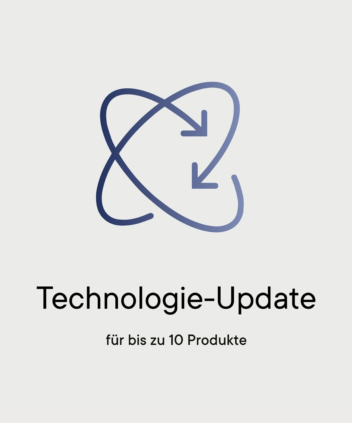 Grafisches Symbol mit Pfeilen und Schriftzug Technologie Update für bis zu 10 Produkte.