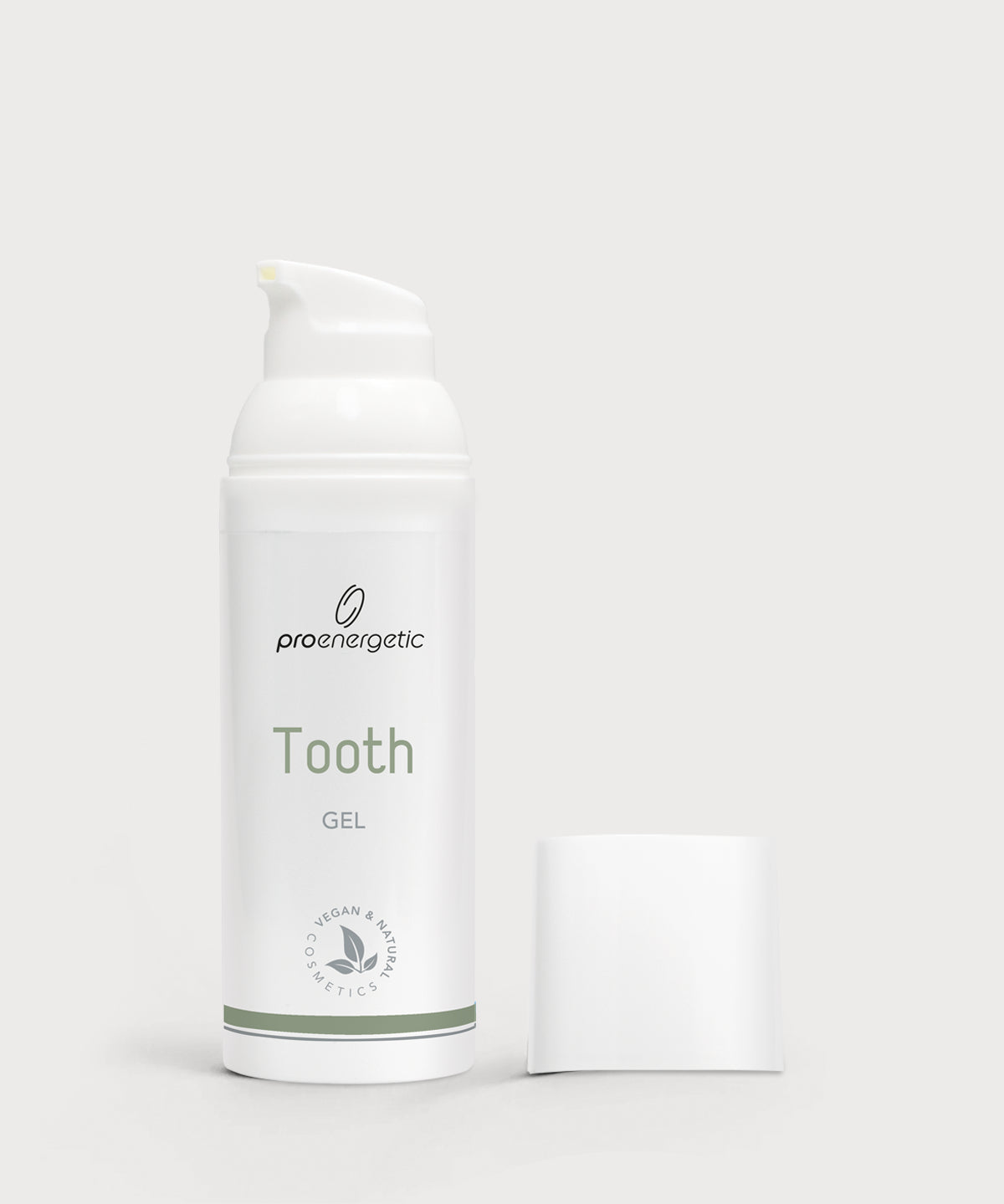 ProEnergetic Tooth Gel Spender mit abgenommenem Deckel auf hellem Hintergrund.