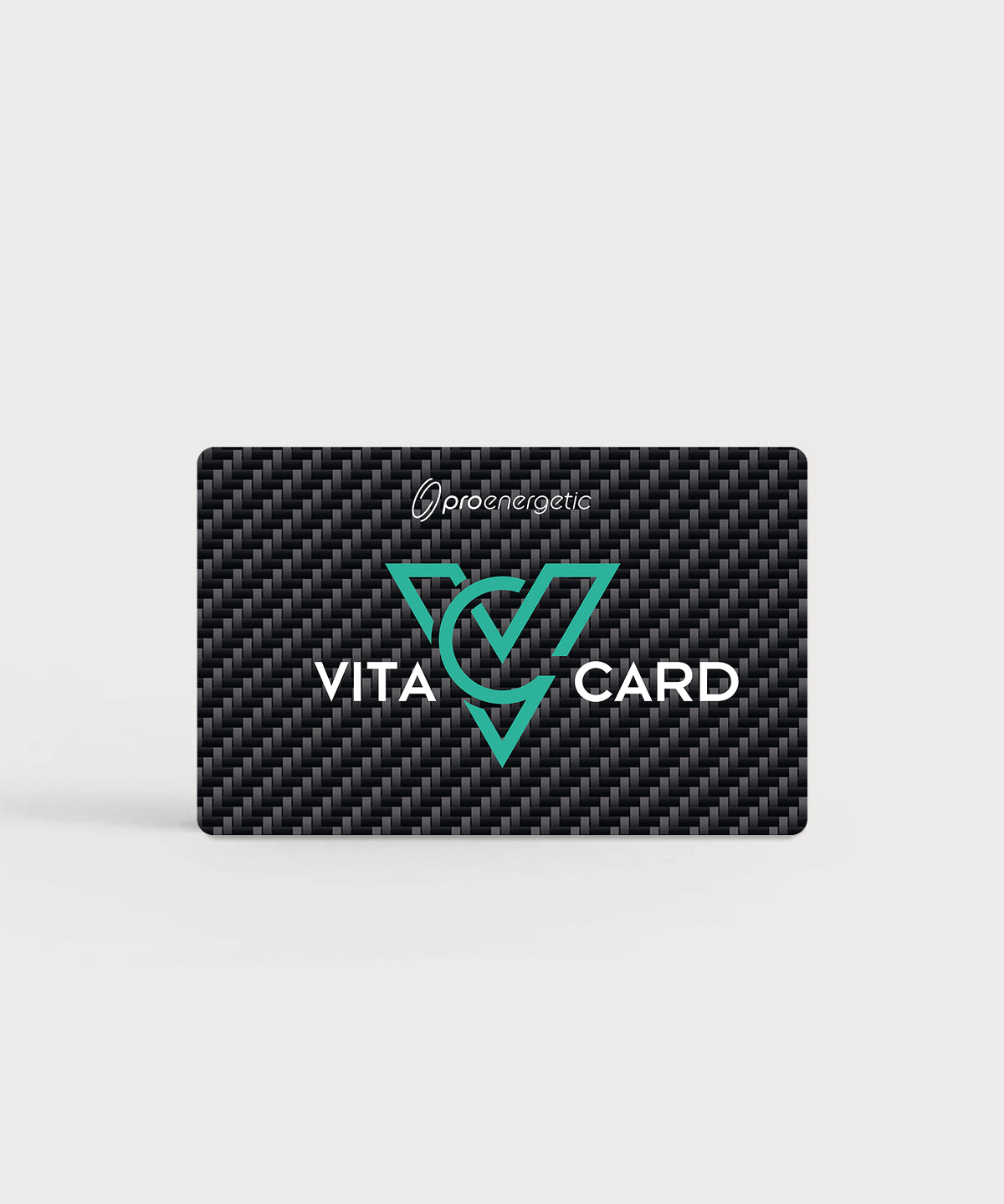 Vita Card in schwarzer Kartenform mit Carbonoptik, grünem Symbol und weißem Schriftzug auf hellem Hintergrund